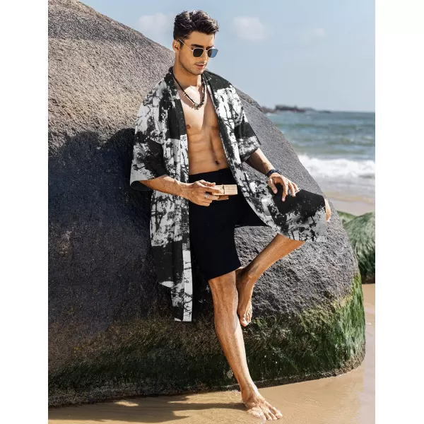 COOFANDY Men's Ruffle Shawl Collar Cotton Cardigan Long Kimono Jackets Open Front Drape Cape Coat)
