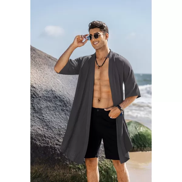 COOFANDY Men's Ruffle Shawl Collar Cotton Cardigan Long Kimono Jackets Open Front Drape Cape Coat