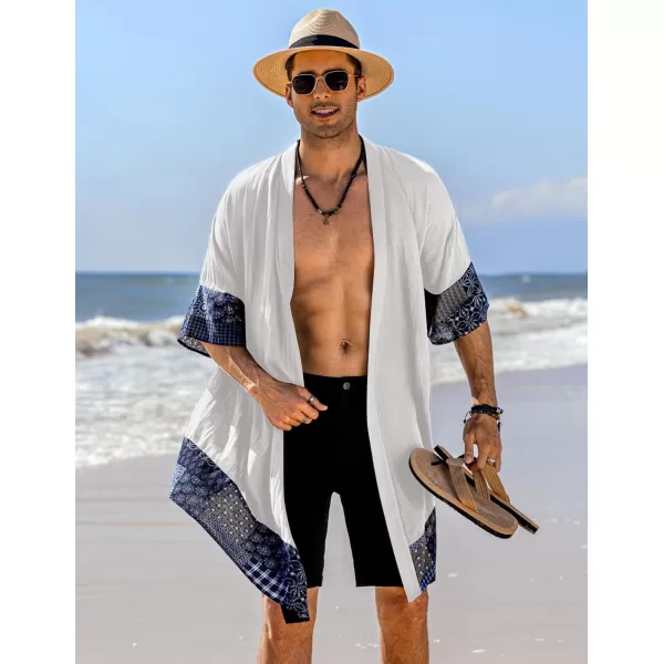 COOFANDY Men's Ruffle Shawl Collar Cotton Cardigan Long Kimono Jackets Open Front Drape Cape Coat