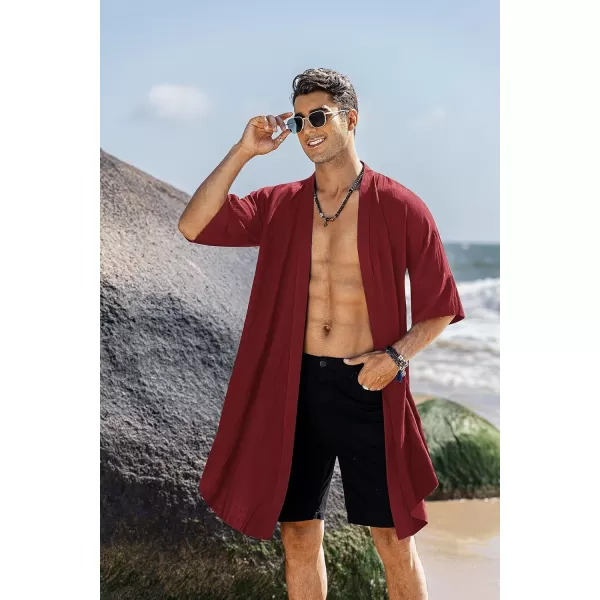 COOFANDY Men's Ruffle Shawl Collar Cotton Cardigan Long Kimono Jackets Open Front Drape Cape Coat