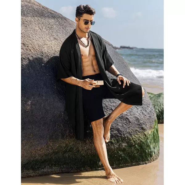 COOFANDY Men's Ruffle Shawl Collar Cotton Cardigan Long Kimono Jackets Open Front Drape Cape Coat