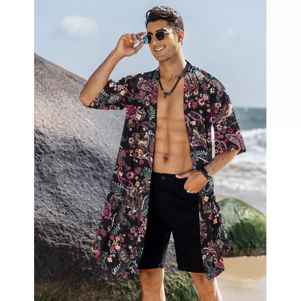COOFANDY Men's Ruffle Shawl Collar Cotton Cardigan Long Kimono Jackets Open Front Drape Cape Coat)