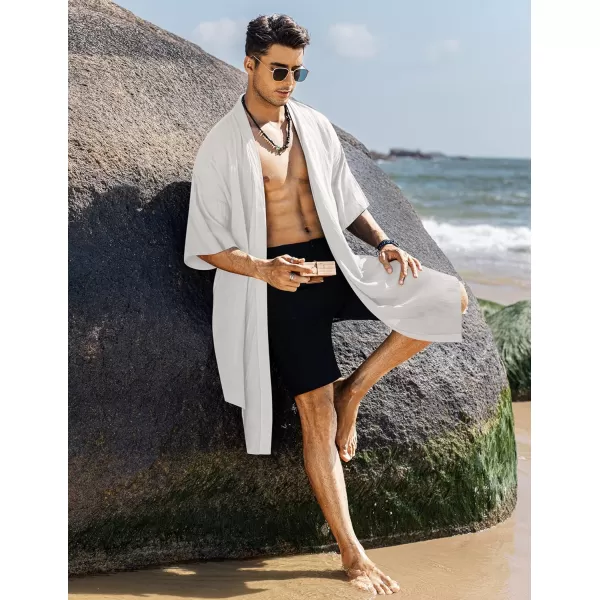 COOFANDY Men's Ruffle Shawl Collar Cotton Cardigan Long Kimono Jackets Open Front Drape Cape Coat