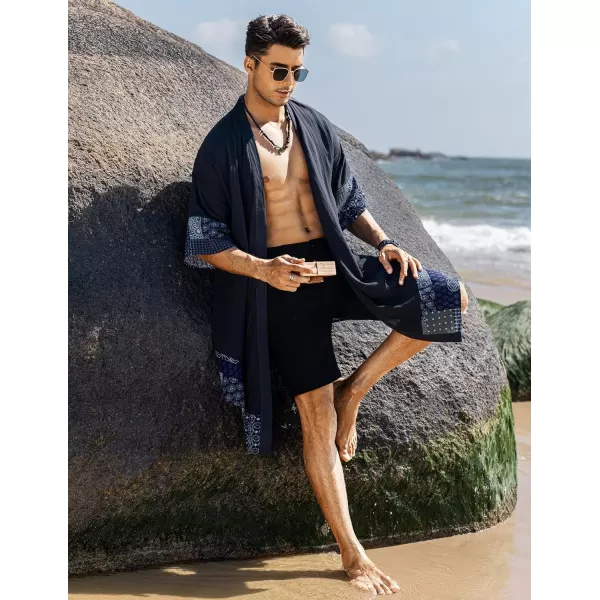 COOFANDY Men's Ruffle Shawl Collar Cotton Cardigan Long Kimono Jackets Open Front Drape Cape Coat