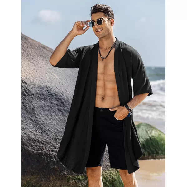 COOFANDY Men's Ruffle Shawl Collar Cotton Cardigan Long Kimono Jackets Open Front Drape Cape Coat