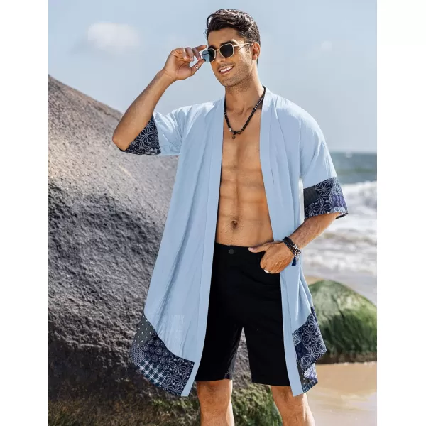 COOFANDY Men's Ruffle Shawl Collar Cotton Cardigan Long Kimono Jackets Open Front Drape Cape Coat