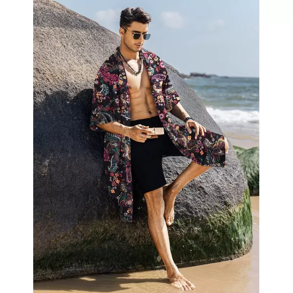 COOFANDY Men's Ruffle Shawl Collar Cotton Cardigan Long Kimono Jackets Open Front Drape Cape Coat)