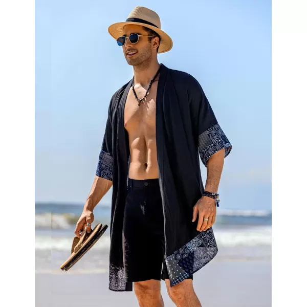 COOFANDY Men's Ruffle Shawl Collar Cotton Cardigan Long Kimono Jackets Open Front Drape Cape Coat