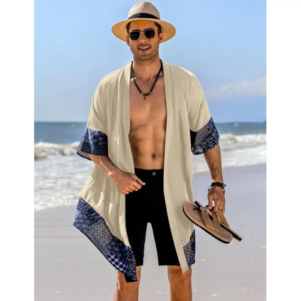 COOFANDY Men's Ruffle Shawl Collar Cotton Cardigan Long Kimono Jackets Open Front Drape Cape Coat