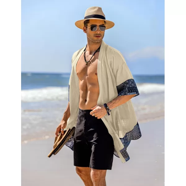 COOFANDY Men's Ruffle Shawl Collar Cotton Cardigan Long Kimono Jackets Open Front Drape Cape Coat