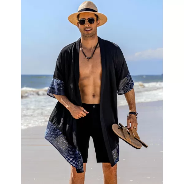 COOFANDY Men's Ruffle Shawl Collar Cotton Cardigan Long Kimono Jackets Open Front Drape Cape Coat