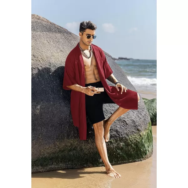 COOFANDY Men's Ruffle Shawl Collar Cotton Cardigan Long Kimono Jackets Open Front Drape Cape Coat