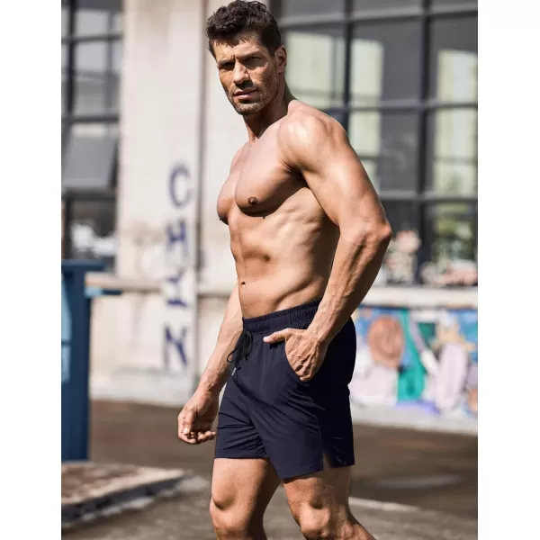 COOFANDY Men's Running Athletic Shorts 5 Inch 2 Pack Gym Workout Shorts Fitted Exercise Hiking Shorts with Zipper Pocket
