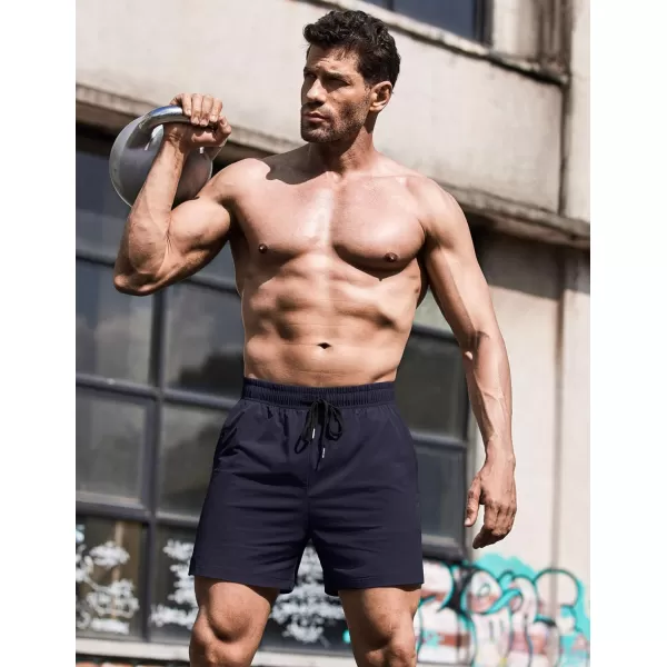 COOFANDY Men's Running Athletic Shorts 5 Inch 2 Pack Gym Workout Shorts Fitted Exercise Hiking Shorts with Zipper Pocket
