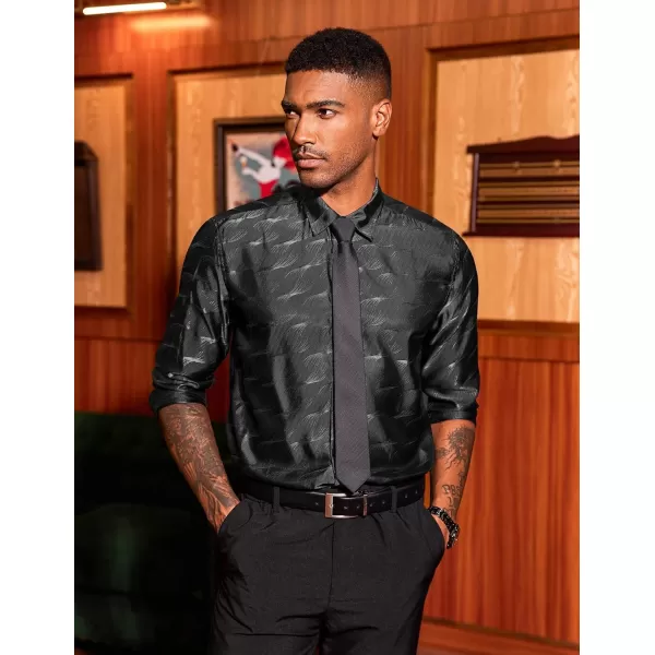COOFANDY Men's Satin Dress Shirts Long Sleeve Luxury Floral Silk Button Down Shirt