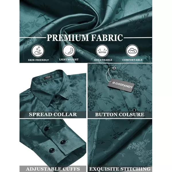 COOFANDY Men's Satin Dress Shirts Long Sleeve Luxury Floral Silk Button Down Shirt