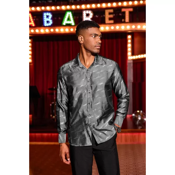COOFANDY Men's Satin Dress Shirts Long Sleeve Luxury Floral Silk Button Down Shirt