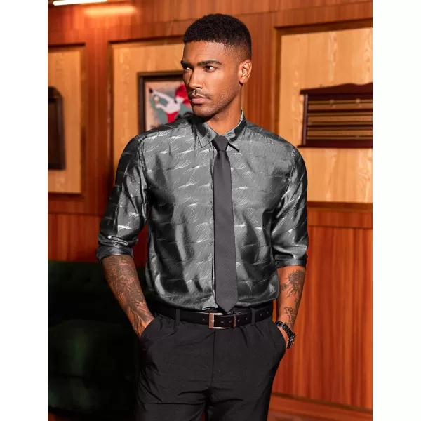 COOFANDY Men's Satin Dress Shirts Long Sleeve Luxury Floral Silk Button Down Shirt