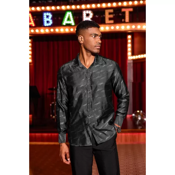 COOFANDY Men's Satin Dress Shirts Long Sleeve Luxury Floral Silk Button Down Shirt