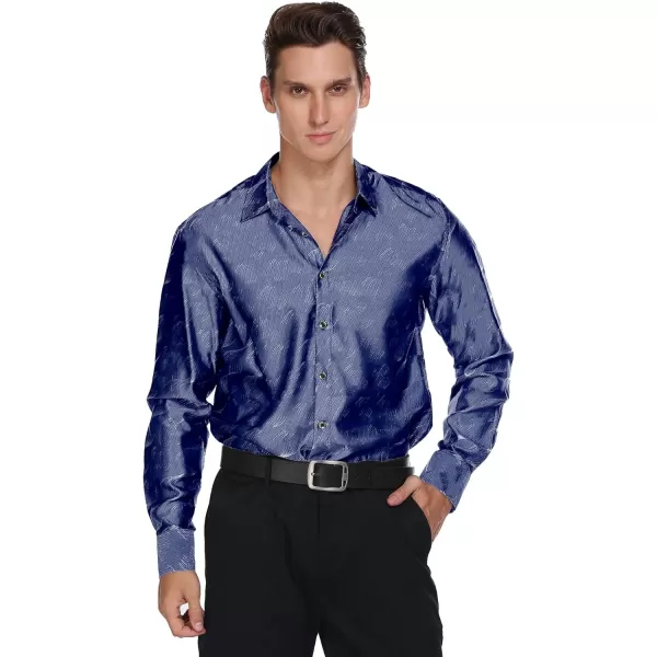 COOFANDY Men's Satin Dress Shirts Long Sleeve Luxury Floral Silk Button Down Shirt