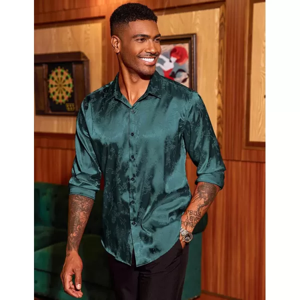 COOFANDY Men's Satin Dress Shirts Long Sleeve Luxury Floral Silk Button Down Shirt