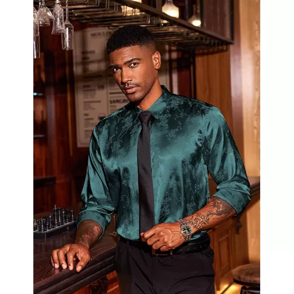 COOFANDY Men's Satin Dress Shirts Long Sleeve Luxury Floral Silk Button Down Shirt