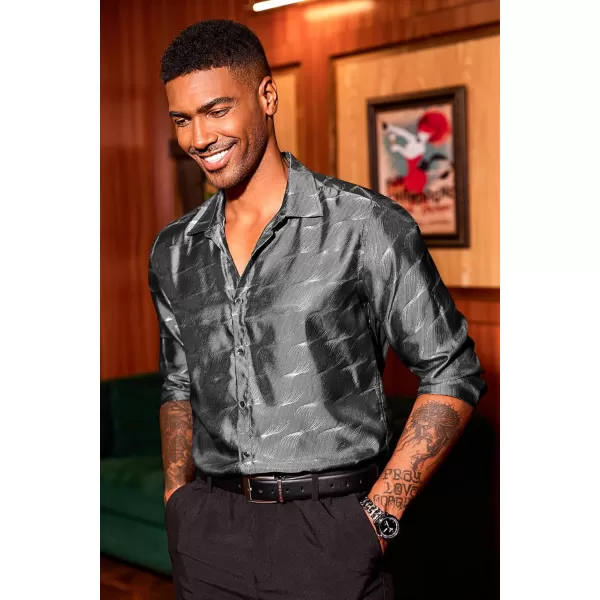 COOFANDY Men's Satin Dress Shirts Long Sleeve Luxury Floral Silk Button Down Shirt