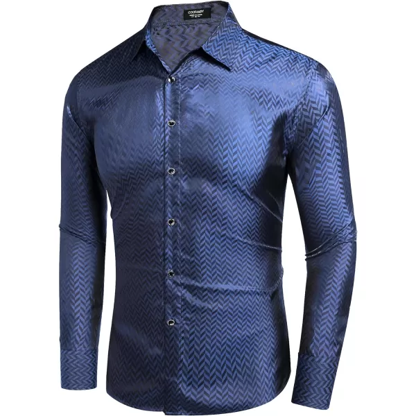 COOFANDY Men's Satin Dress Shirts Long Sleeve Luxury Floral Silk Button Down Shirt