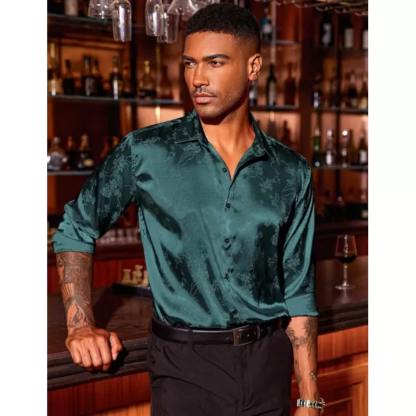 COOFANDY Men's Satin Dress Shirts Long Sleeve Luxury Floral Silk Button Down Shirt