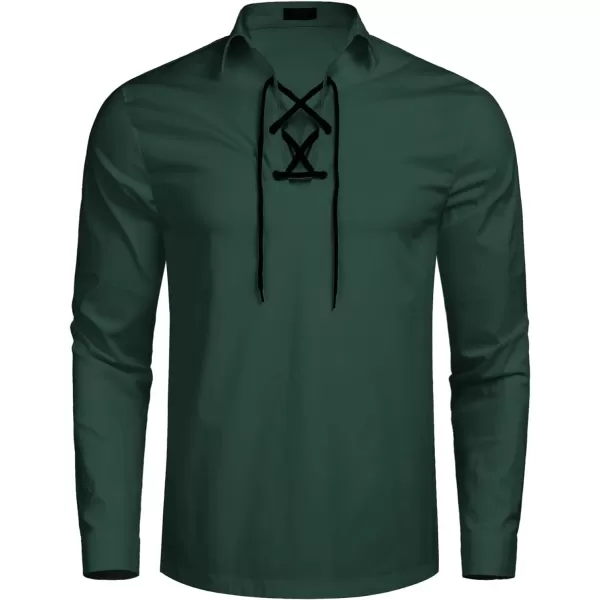 COOFANDY Mens Scottish Jacobite Ghillie Kilt Shirts Medieval Renaissance Pirate Costume Long Sleeve Lace Up Henley Shirt