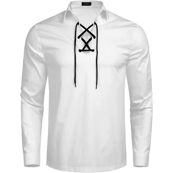 COOFANDY Mens Scottish Jacobite Ghillie Kilt Shirts Medieval Renaissance Pirate Costume Long Sleeve Lace Up Henley Shirt