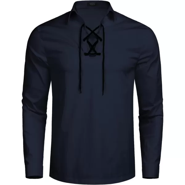 COOFANDY Mens Scottish Jacobite Ghillie Kilt Shirts Medieval Renaissance Pirate Costume Long Sleeve Lace Up Henley Shirt