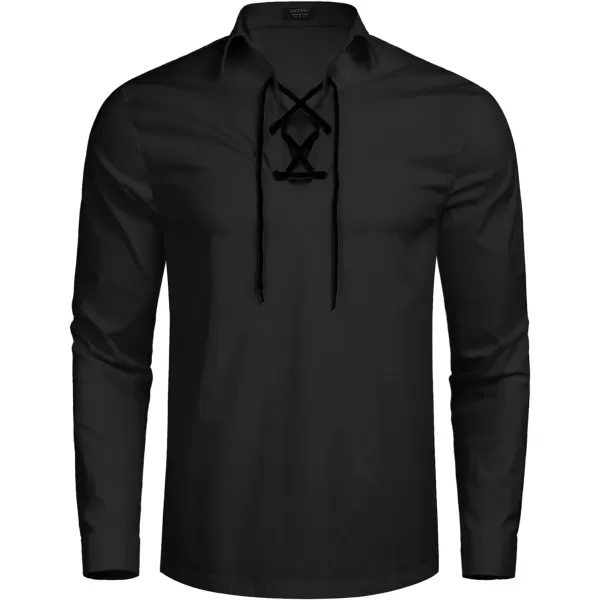 COOFANDY Mens Scottish Jacobite Ghillie Kilt Shirts Medieval Renaissance Pirate Costume Long Sleeve Lace Up Henley Shirt