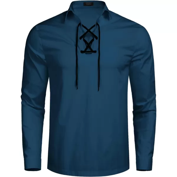 COOFANDY Mens Scottish Jacobite Ghillie Kilt Shirts Medieval Renaissance Pirate Costume Long Sleeve Lace Up Henley Shirt