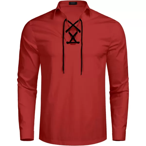 COOFANDY Mens Scottish Jacobite Ghillie Kilt Shirts Medieval Renaissance Pirate Costume Long Sleeve Lace Up Henley Shirt