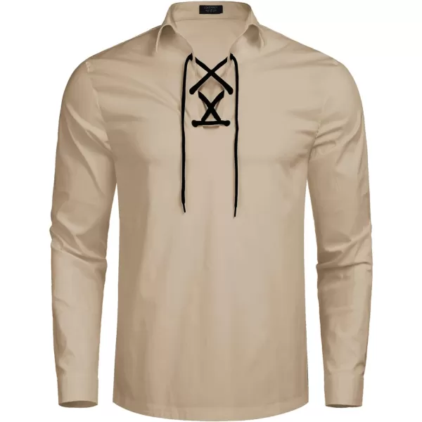 COOFANDY Mens Scottish Jacobite Ghillie Kilt Shirts Medieval Renaissance Pirate Costume Long Sleeve Lace Up Henley Shirt