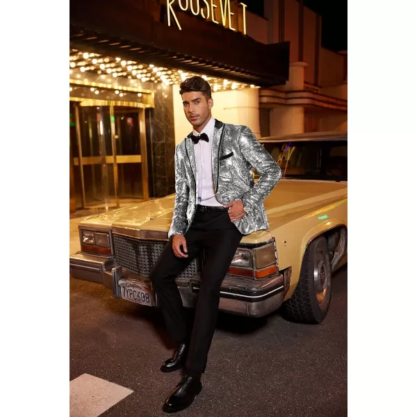 COOFANDY Mens Sequin Blazer Tuxedo Party Prom Wedding Tuxedo One Button Jacket