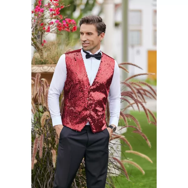 COOFANDY Men's Sequins Vest Slim Fit Christmas Party Vest Shiny Dress Waistcoat for Wedding, Prom, Events