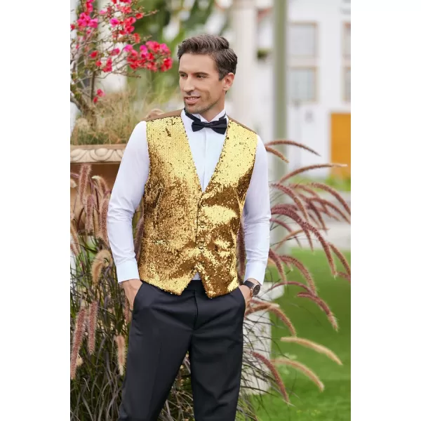 COOFANDY Men's Sequins Vest Slim Fit Christmas Party Vest Shiny Dress Waistcoat for Wedding, Prom, Events