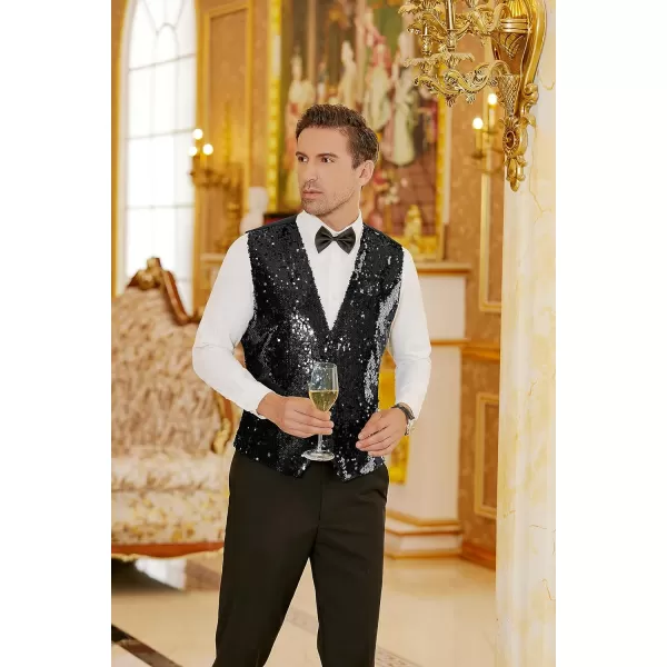 COOFANDY Men's Sequins Vest Slim Fit Christmas Party Vest Shiny Dress Waistcoat for Wedding, Prom, Events