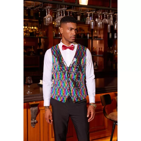 COOFANDY Men's Sequins Vest Slim Fit Christmas Party Vest Shiny Dress Waistcoat for Wedding, Prom, Events