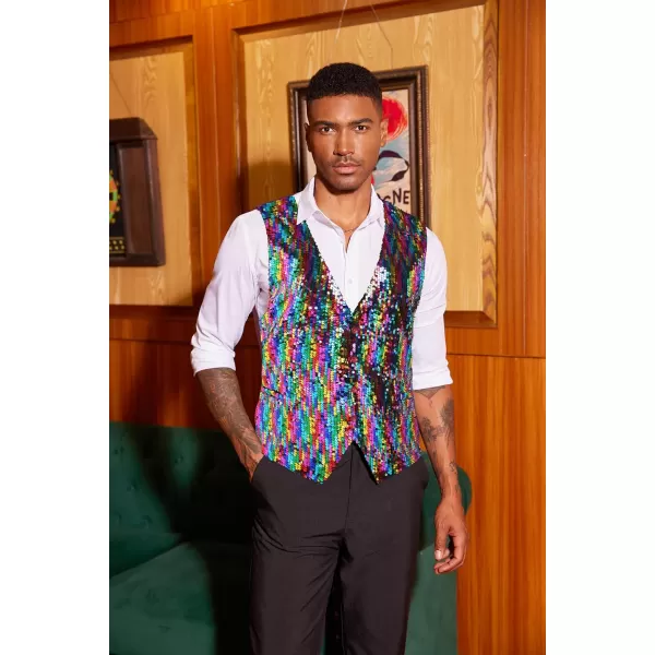 COOFANDY Men's Sequins Vest Slim Fit Christmas Party Vest Shiny Dress Waistcoat for Wedding, Prom, Events