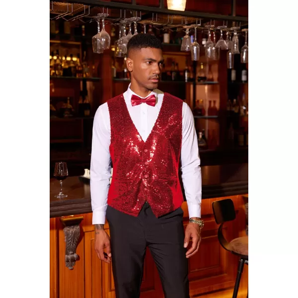 COOFANDY Men's Sequins Vest Slim Fit Christmas Party Vest Shiny Dress Waistcoat for Wedding, Prom, Events