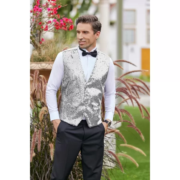 COOFANDY Men's Sequins Vest Slim Fit Christmas Party Vest Shiny Dress Waistcoat for Wedding, Prom, Events