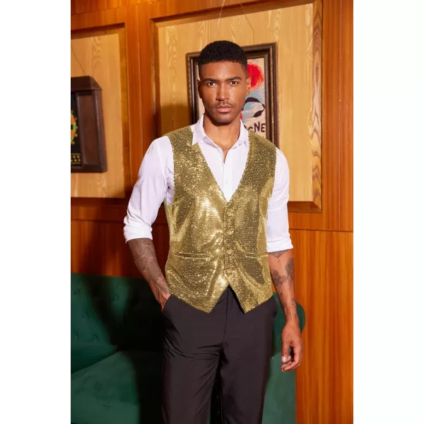 COOFANDY Men's Sequins Vest Slim Fit Christmas Party Vest Shiny Dress Waistcoat for Wedding, Prom, Events
