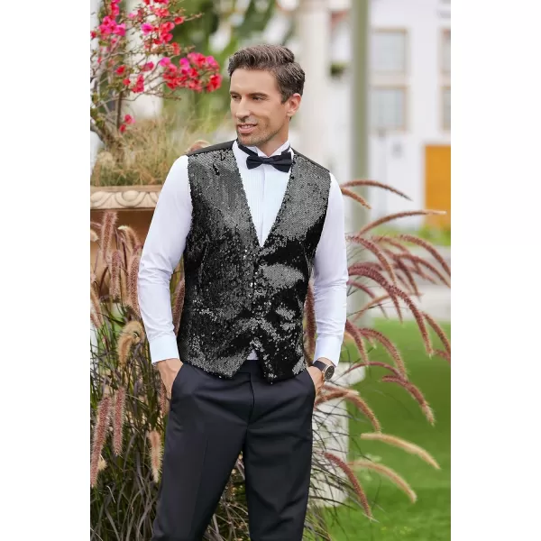 COOFANDY Men's Sequins Vest Slim Fit Christmas Party Vest Shiny Dress Waistcoat for Wedding, Prom, Events