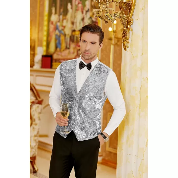COOFANDY Men's Sequins Vest Slim Fit Christmas Party Vest Shiny Dress Waistcoat for Wedding, Prom, Events