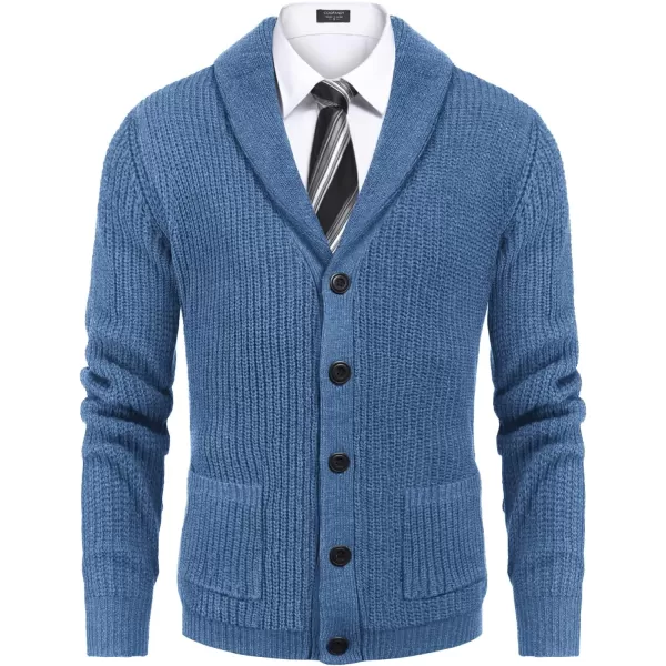 COOFANDY Men's Shawl Collar Cardigan Sweater Slim Fit Cable Knit Button up Sweater with Pockets