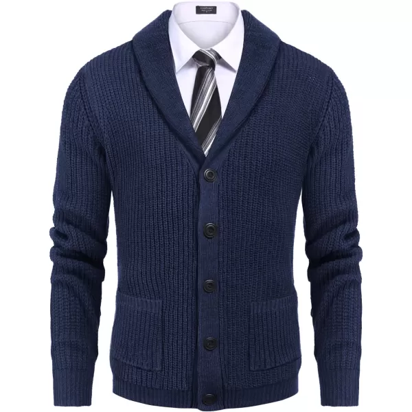 COOFANDY Men's Shawl Collar Cardigan Sweater Slim Fit Cable Knit Button up Sweater with Pockets