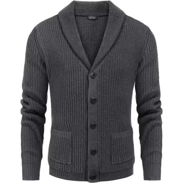 COOFANDY Men's Shawl Collar Cardigan Sweater Slim Fit Cable Knit Button up Sweater with Pockets